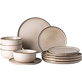 GBHOME Ceramic Dinnerware Sets for 4, 12 Pieces Stoneware Plates and Bowls Sets, Scratch Resistant Dishes, Dishwasher & Microwave Safe, Reactive Glaze-Cappuccino