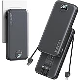 12000mAh Ultra-Portable-Charger-Power-Bank with Built in Cables&AC Wall Plug, PD20W USB-C Fast Charging Cell Phone Charger Battery Pack,LED Display Travel Battery Bank for All iPhone,Samsung,Android