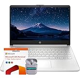 HP 14" Business Laptop Computer with Microsoft Office 365, 4-Core Intel Processor, 128GB Storage, 4GB RAM, Windows 11, SageNova Earphones, Natural Silver