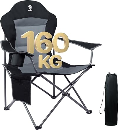 EVER ADVANCED Oversized Camping Chair Heavy Duty 160kg High Back Cup Holder