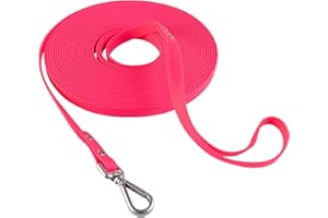 AUMAILI Dog Training Long Leash Waterproof Long Line Heavy Duty Outdoor Recall Lead 10ft 15ft 20ft 30ft 50ft for Small Medium Large Dog (Rose Pink, 20FT)