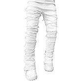 Mens Stacked Jeans Y2k Slim Fit Skinny Ripped Jeans Distressed Destroyed Denim Pants Emo Hip Hop Jeans