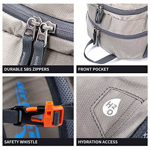 TFO 40L Hiking Backpack Daypack with 4 Adjustable Compression Straps Water Resistant S-Shape Shoulder Strap Gray - Thumbnail 6