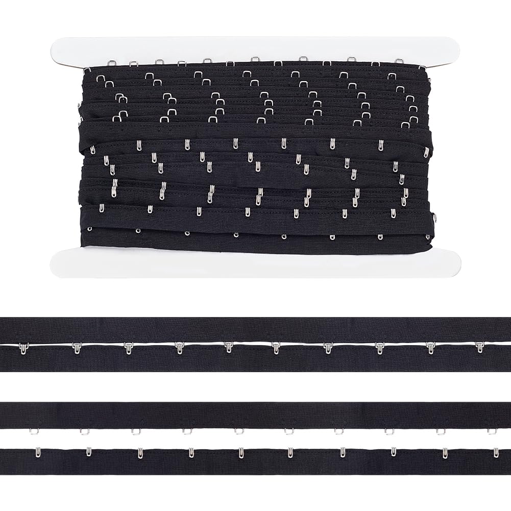 FINGERINSPIRE 3Yard/2.7m Pair Single Row Hook and Eye Tape Trim 28mm Wide Black Spacing Polyester Tape Ribbon with Hook and Eye Elastic Bra Band Tape Edge Trimming Ribbon for DIY Clothing Decorations