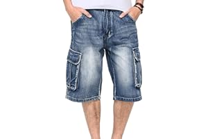 Men's 3/4 Cargo Biker Denim Shorts Side Pockets Summer Stretch Biker Jeans Slim Fit Casual Capri Short Jeans