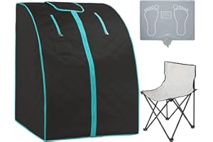 Smartmak Portable Far Infrared Sauna, Personal Full Body Oversized Home Spa Tent, Individually Heated Foot Pad & Foldable Chair for Relaxation & Detox (X-Large Black, 33.0" x W 31.5" x H 40")