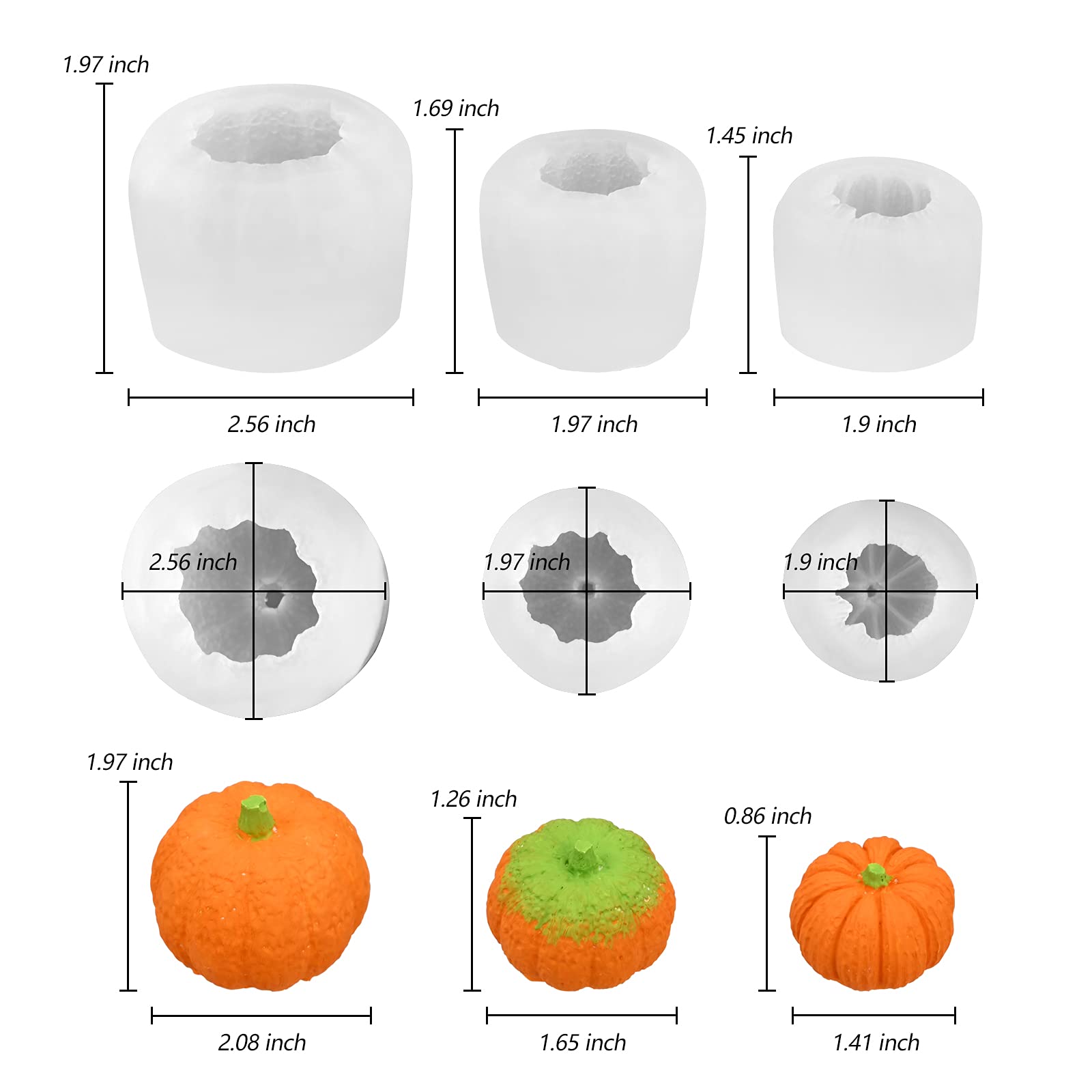 Sakolla 3D Pumpkin Candle Molds, 3 Pack Pumpkin Silicone Mold for DIY Epoxy Resin, Handmade Soap, Candle, Cake Baking