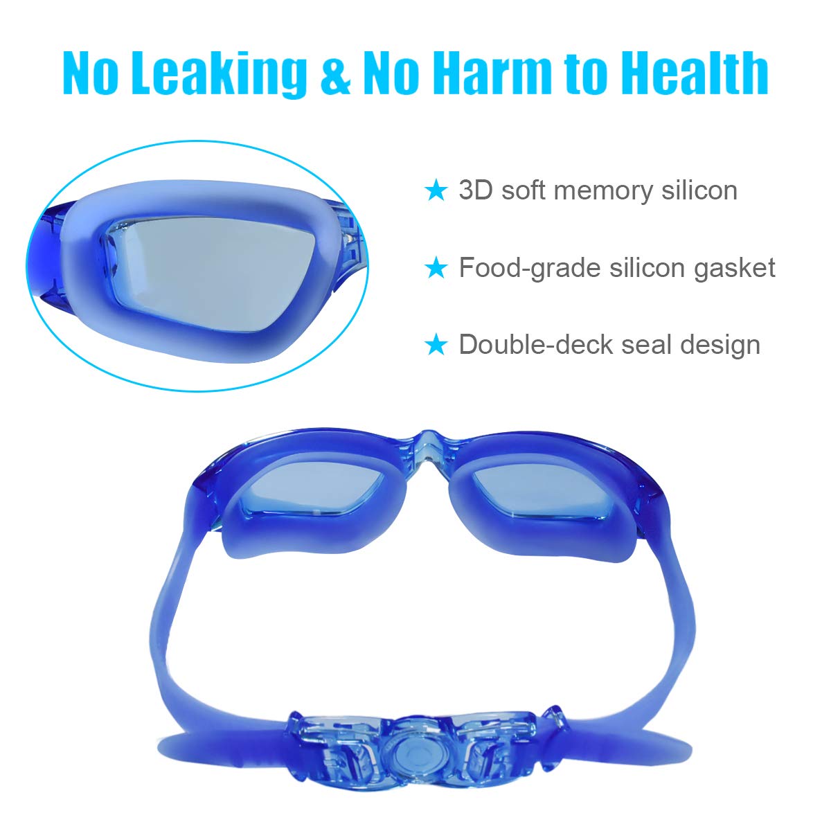 Letsfit Swimming Goggles, No Leaking Anti-Fog Indoor Outdoor Swim Goggles with UV Protection Mirrored Clear Lenses for Adult Women Men Youth Kids