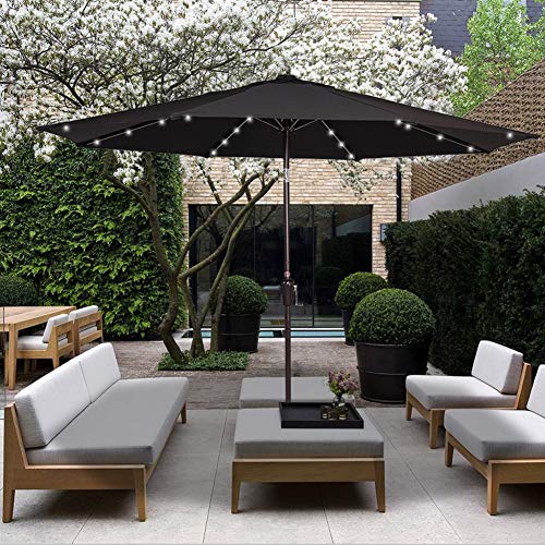 Sundale Outdoor Solar Powered 32 LED Lighted Patio Umbrella Table Market Umbrella with Crank and