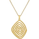 MINACHI Gold Plated Stainless Steel Geometric Pendant Chain Necklace, Vintage Fashion Statement Jewelry Gift for Women