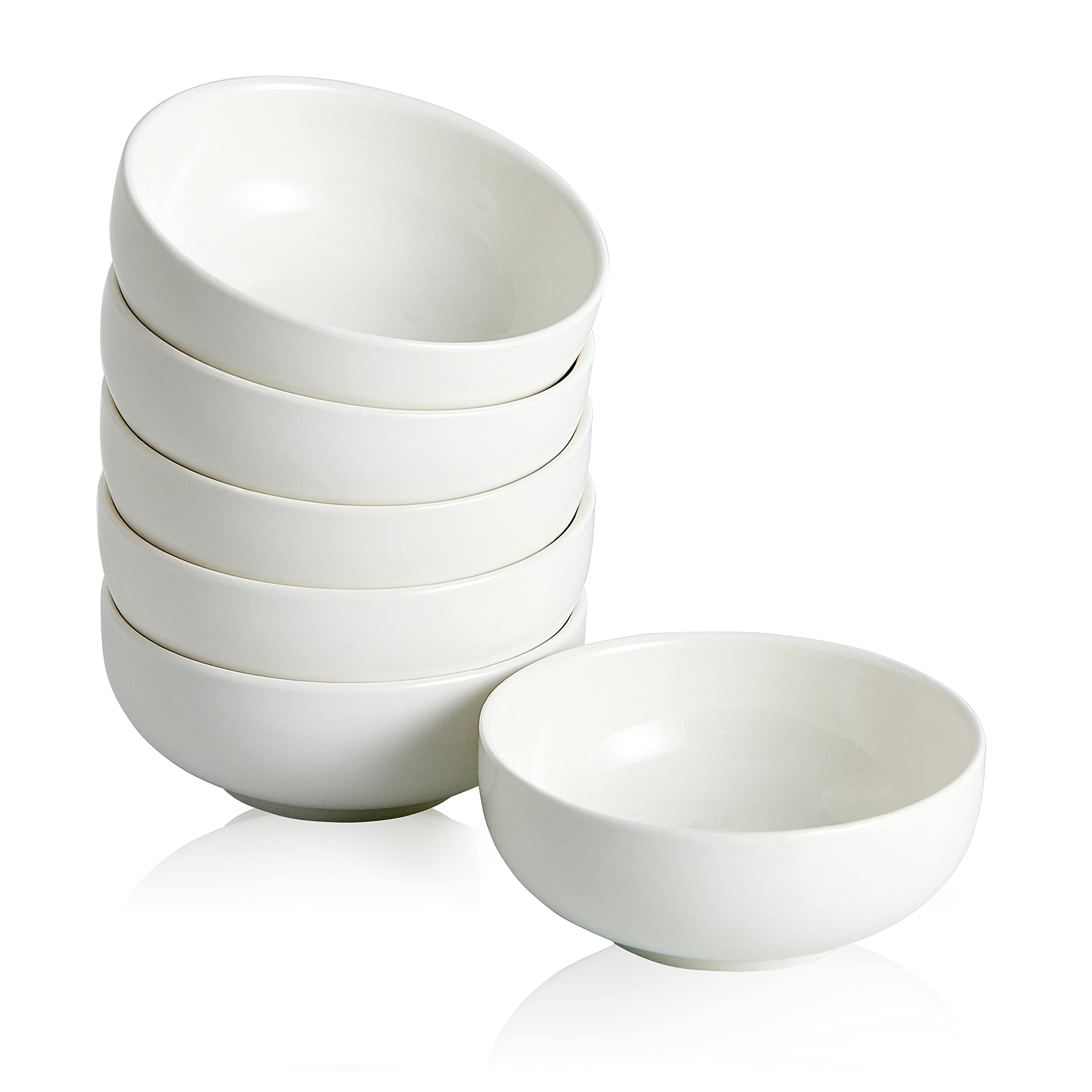 Swuut Ceramic Small Bowls,70ml Mini Bowls Set,Dipping Soy Sauce Dish,7.5cm Dip Pinch Bowl Set of 6 (White)