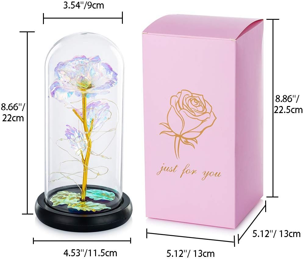 Beauty and the Beast Rose in Glass Dome Forever Rose Flower Kit Enchanted Light Best Gifts for Her Women Girls Adults Mums on Valentine Mothers Day Wedding Anniversary Birthday - Image 5