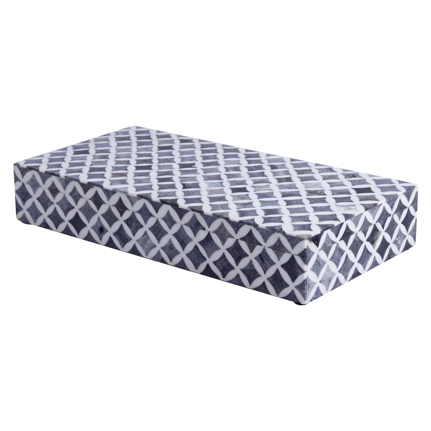 Handicrafts Home Large Decorative Storage Box with Lid, Moroccan Coffee Table Storage Organizer Box, Wooden Remote Holder Keepsake Storage Box, Console Table Storage, Black & White, 12 x 6 x 2 Inch