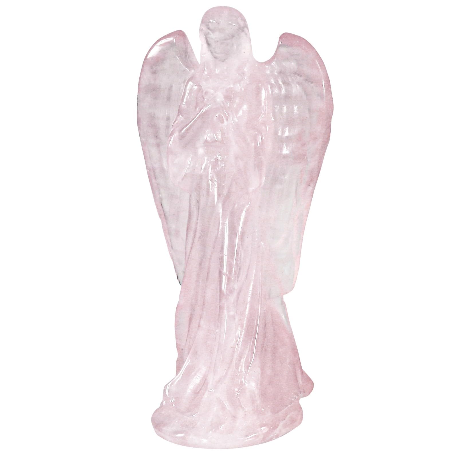 mookaitedecor Natural Rose Quartz Carved Crystal Guardian Praying Angel Statue Figurine Ornament Home Decor, Good Luck Love Peace Angel Healing Crystal Sculpture Gift Indoor Spiritual Decoration