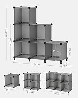 SONGMICS 6 Cube Storage Unit Modular Plastic Organizer 30x30x30 cm Grey LPC06G view 3