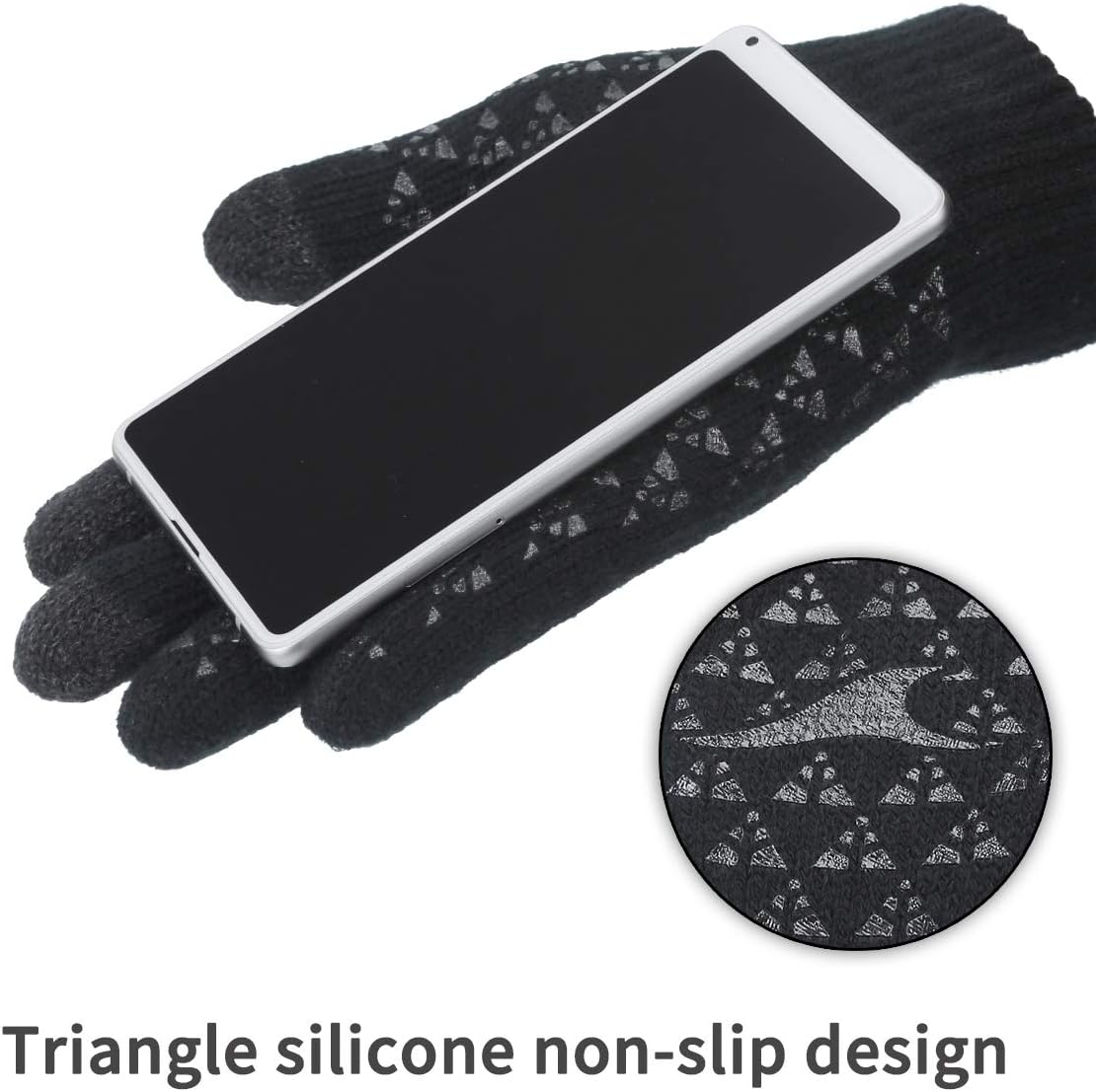 Achiou Winter Knit Gloves Touchscreen Warm Thermal Soft Lining Elastic Cuff Texting Anti-Slip 3 Size Choice for Women Men: Clothing