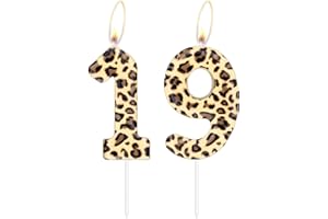 ININGER Number 19 Leopard Print Candles - Cheetah Birthday Cake Decorations, Safari Animal Print Party Supplies