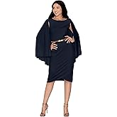 KOH KOH Womens Cape Long Sleeve Round Neck Cocktail with Leather Belt Mini Dress