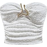SOLY HUX Women's Summer Tube Tops Strapless Sleeveless Cut Out Ruched Bandeau Y2k Going Out Crop Top Plain White X-Small