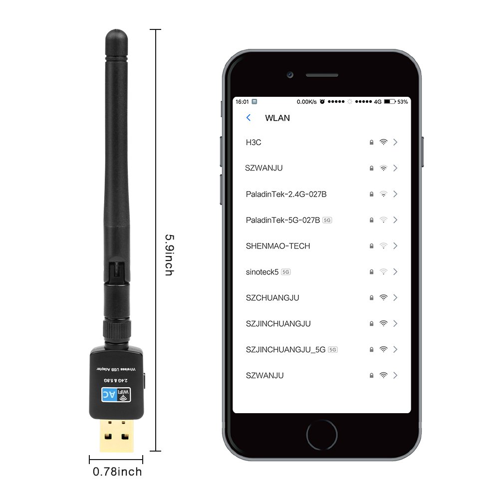 Zexmte Wireless USB Wifi Adapter AC 600M Dual Band(2.4G/150Mbps+5G/433Mbps),Wireless USB WiFi Dongle and Newest WPS Secure Tech Support Windows 10/8/7/XP/Vista,Mac OS