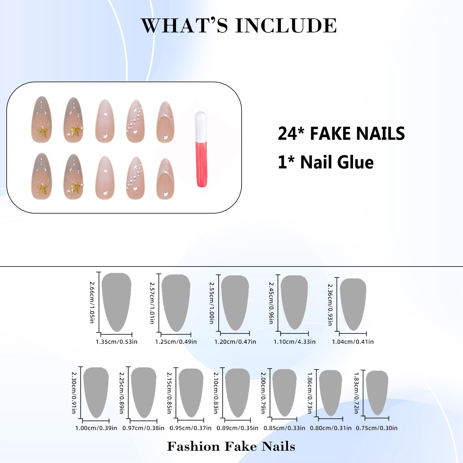 IMRAIN Press on Nails Medium Almond Fake Nails Blue 3D Cowry French Tips False Nails Glossy Glue on Nails Full Cover Artificial Nails with Pearl Designs Spring Summer Stick on Nails - Image 6