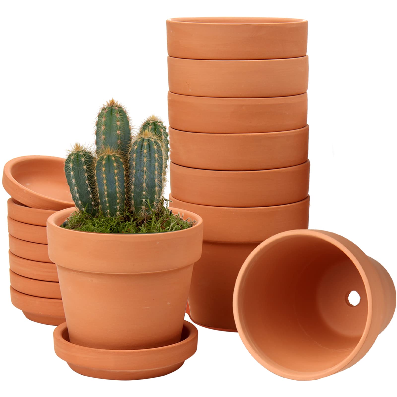 Hollyone 8 pcs 3.9"x3.9" Mini Terracotta Pots with Drainage Hole and Saucers, Clay Plant Pots Pottery Flower Pots Indoor Outdoor, Small Succulent Planters Set for House Home Garden Decor