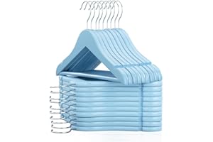 FairyHaus Kids Wooden Hangers 20Pack Blue, 12.8 Inch Baby Wooden Hangers for Closet, Anti-Rust 360° Swivel Hook, Notches & Smooth Finish, Natural Solid Wood Childrens Hangers for Clothes