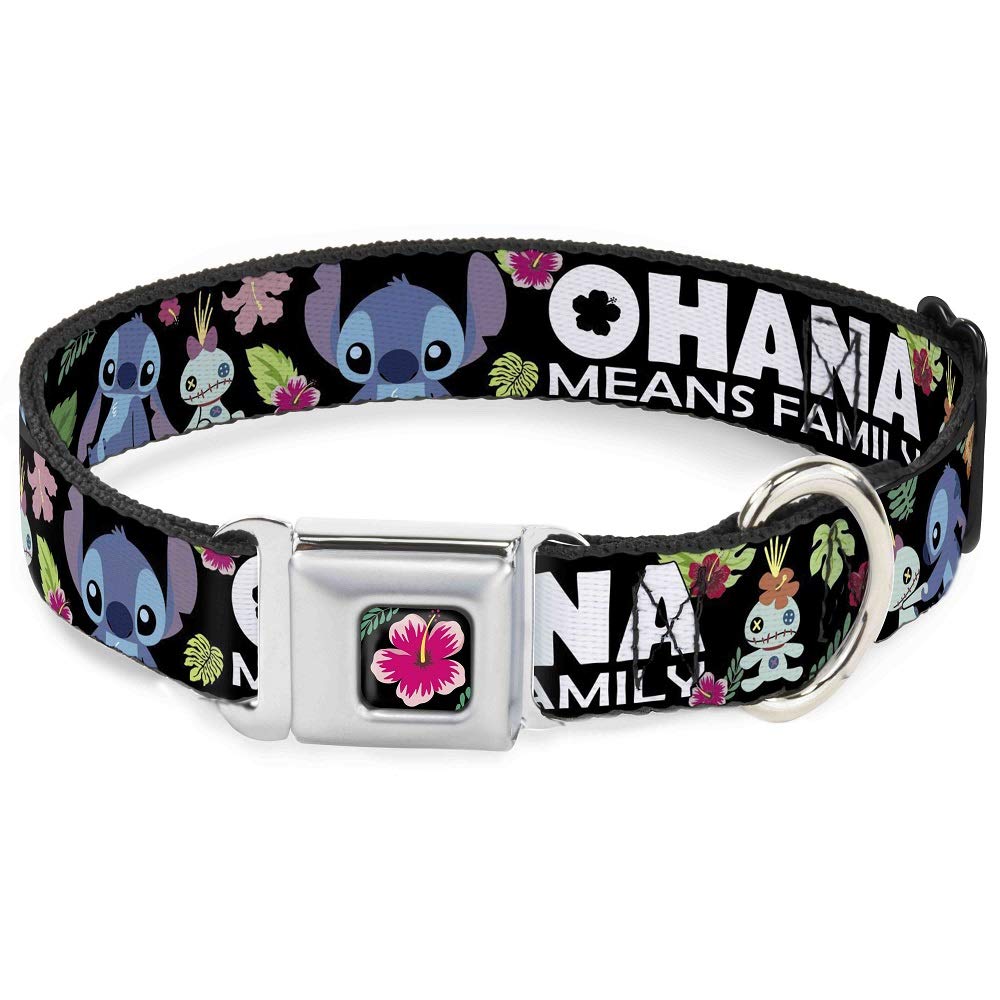 Buckle-Down Lilo & Stitch -Ohana means Family Dog Collar, Seat Belt Buckle, Black Multicolor