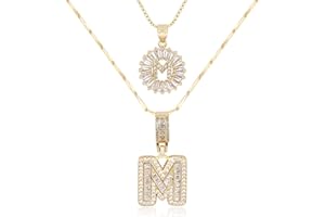 MEIITRUE Letter Necklace 14k Gold Plated Bling Dainty Necklaces Trendy Chunky Custom Name Necklace Personalized Round Circle Pendant Zirconia Letters Name Crystal Jewelry Gifts for Women