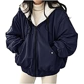 Uikue Women Fleece Lined Jacket Winter Warm Reversible Sherpa Coat Fashion Hooded Zip Up Outerwear with Pockets(Black,S)