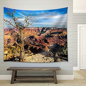 Landscape View of Grand Canyon with Dry Tree in Foreground, Arizona, USA - Fabric Wall Tapestry Home Decor - 51x60 inches