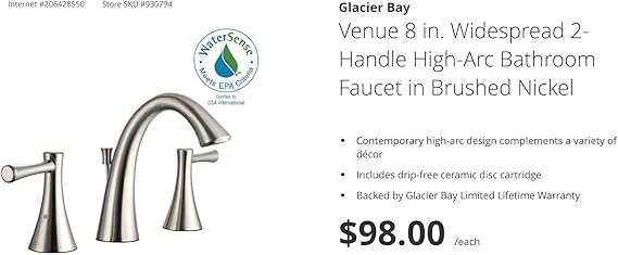 Glacier Bay Venue 8 In Widespread 2 Handle High Arc Bathroom