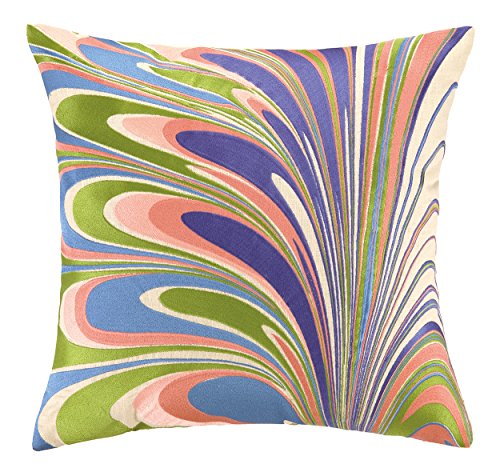 20 by 20-Inch Marbled Madness Embroidered Decorative Pillow, Large, Peach/Blue