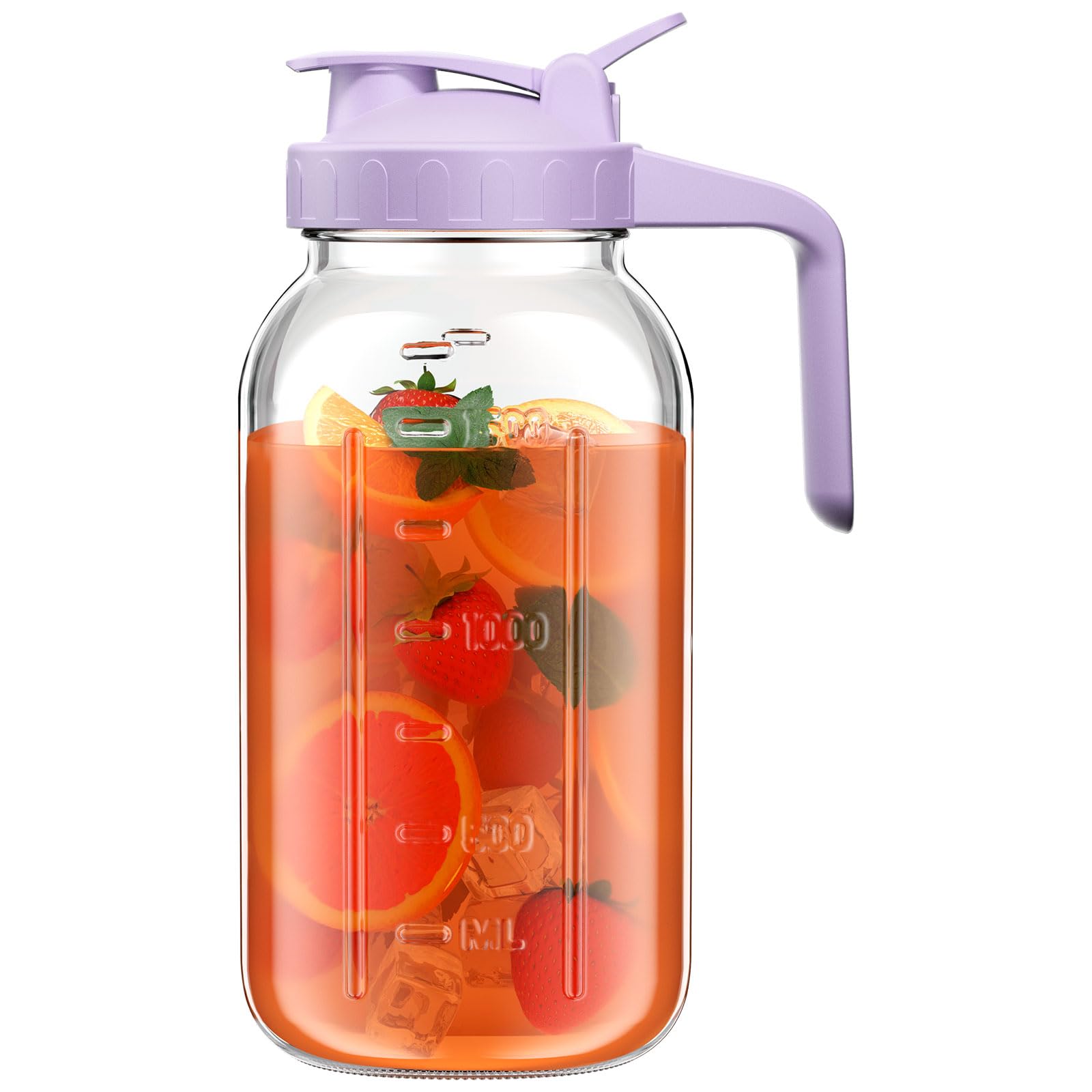 Photo 1 of (used) 64 oz Glass Pitcher with Lid, Large Wide Mouth Mason Jar with Pour Spout, Purple Sun Tea Glass Jar for Outside
