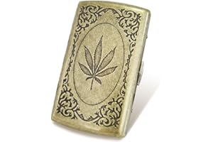 FISH&FAIRY Cigarette Case Mini Tobacco Box Metal Retro 85mm 3.74 Inch King Size 12 Capacity Sturdy Double Sided Spring Clip Open Pocket Holder Vintage Golden