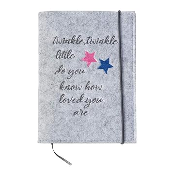 Mutterpasshülle 'twinkle, twinkle' für deutschen Mutterpass (hellgrau, Farbe wählbar) | Hochwertig bestickte Filz Hülle mit F