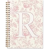 ShowDraven Pink Initial Notebook Embroidered R, Teacher Journal,Aesthetic Notebook, Monogrammed Personalized Stationery Gifts for Women,Preppy School Supplies for Girls 5.5x8.3