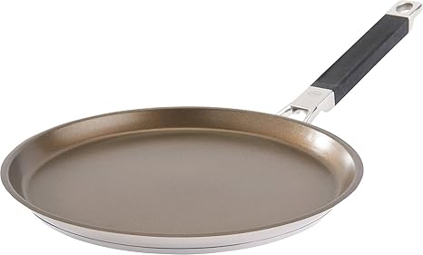 RÖSLE SILENCE Crêpes Pfanne Ø 28 cm mit Antihaftversiegelung, Edelstahl 18/10, silber/bronze, Silikongriff, Profiqualität, in