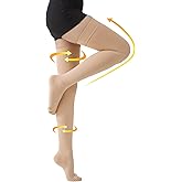 MGANG Medical 15-20 mmHg Compression Stockings for Women & Men, Pair, Thigh High Graduated Compression Socks, Closed Toe, Opaque, Support for Varicose Veins, Edema, DVT, Swelling, Flight, Beige L