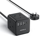 Kemelo 4 Way USB Extension Lead 13A UK 1.5m with USB Ports Child Safety