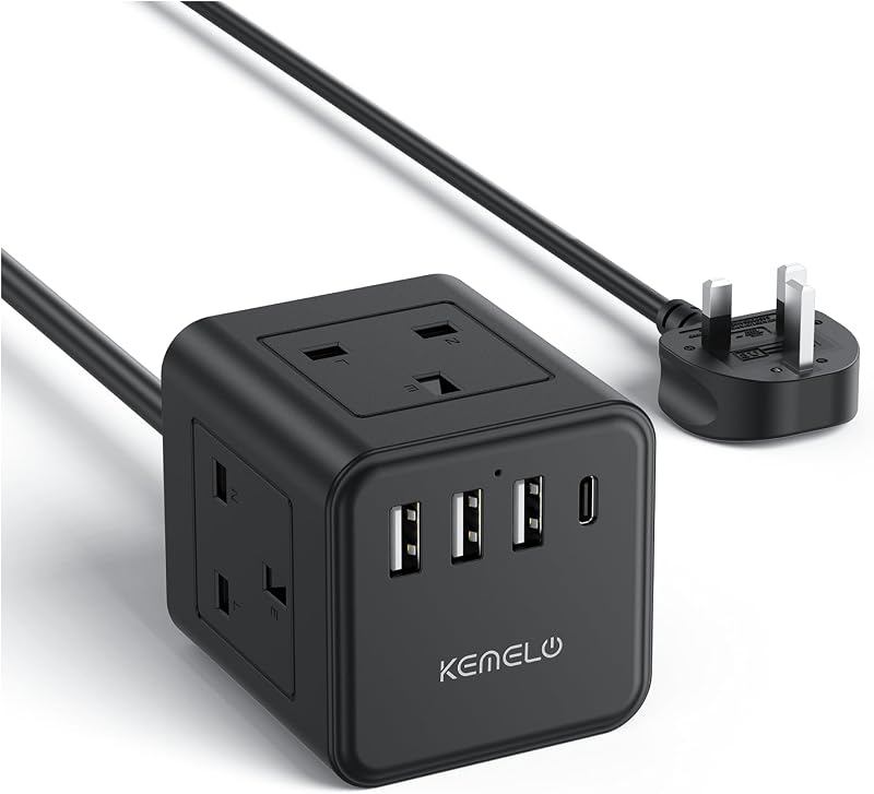 Kemelo 3M Extension 4 Way USB USB C 13A 3250W Child Safety Plug Socket