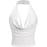 SOLY HUX Women's Halter Top Sparkly Sexy Backless Party Crop Tops Club Rave Festival Outfits Black