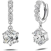 Dangle Hoop Earrings Sterling Silver CZ 9MM Large Round Hoop Earrings Shinny Delicate Huggie Earrings Dainty Minimalist Lightweight Jewelry Gifts for Women Girlfriend Wife Birthday Wedding