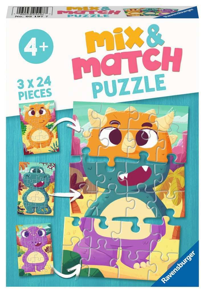 Ravensburger Children's Puzzle - 05197 Mix & Match Cute Dinos - Puzzle for Children from 4 Years with 3 x 24 Pieces