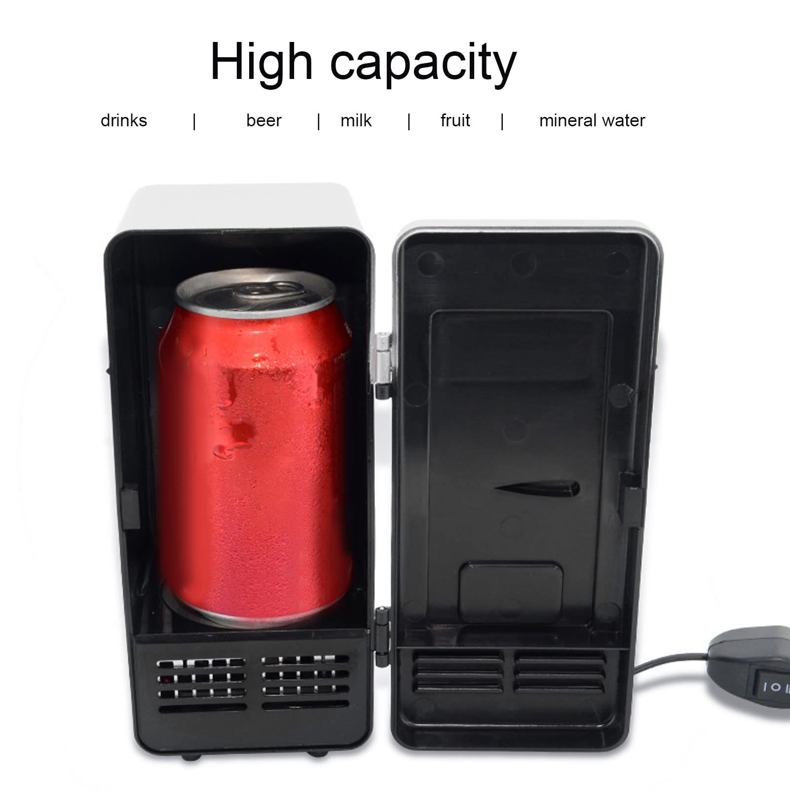 Mini Fridge, USB Powered Fridge Cooler, USB Fridge Insulated Cooling Small Portable Low Decibel Energy Saving Semiconductor Refrigeratior for Bedroom, Car, Office Desk & Dorm Room (Black)