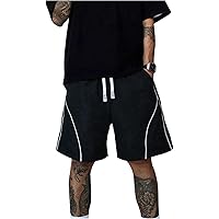 SHENHE Men's Baggy Sweat Shorts Drawstring Waist Wide Leg Raw
