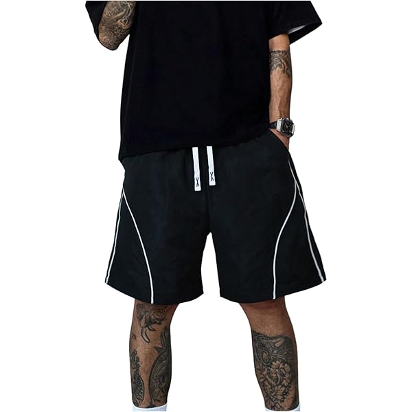 SHENHE Men's Baggy Sweat Shorts Drawstring Waist Wide Leg Raw