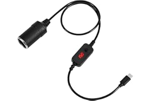 Car USB Adapter, Premium USB C Male to 12v Car Socket Female Converter Adjustable Voltage 5V/9V/12V/15V/20V for Dash Cam GPS 