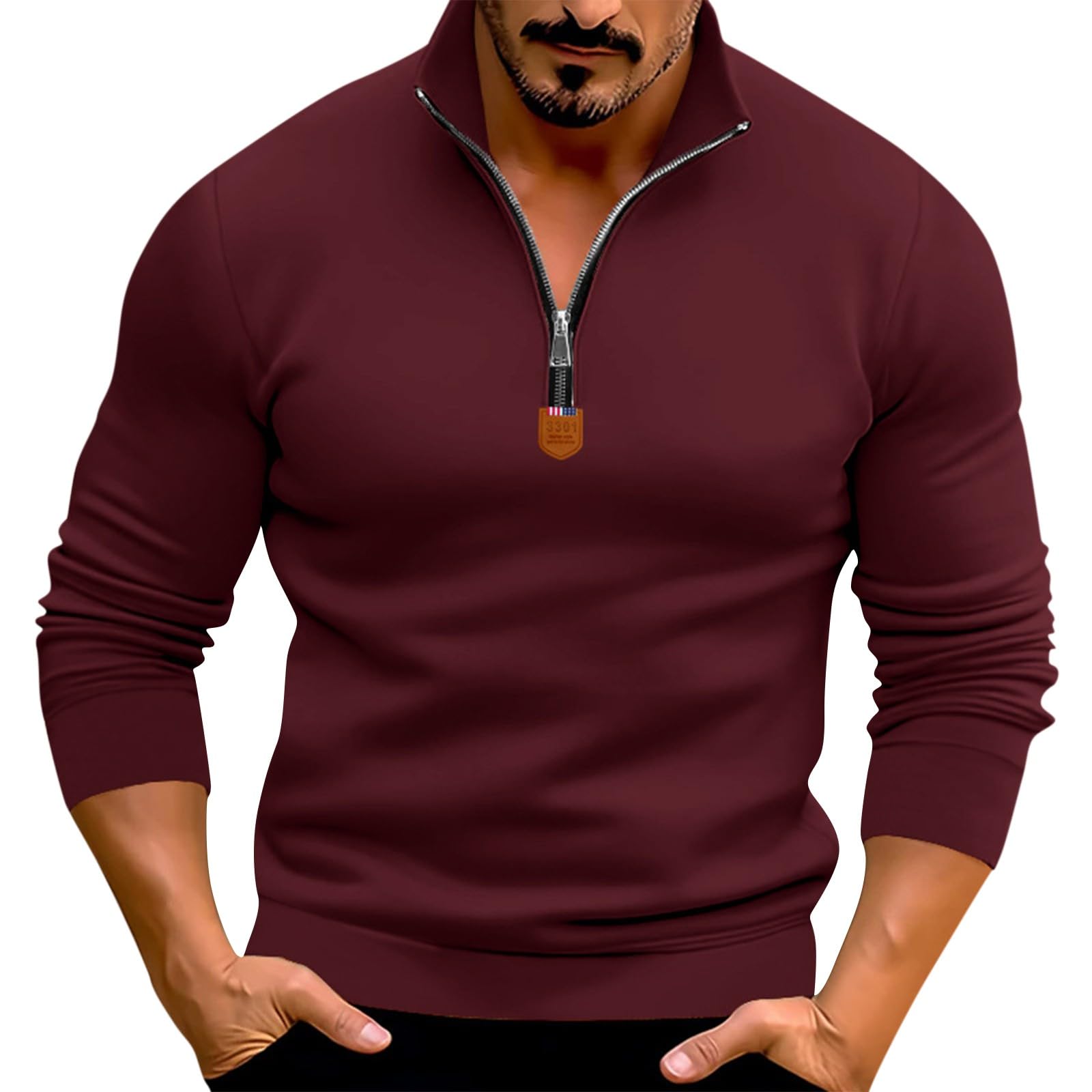 Mens Quarter Zip Pullover Vintage Fashion Long