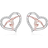 MANBU Sterling Silver Gymnastics Earrings Necklace Gymnast Heart Rose Gold Plated Jewelry Christmas Gymnastics Gifts for Daughter Granddaughter Gymnasts